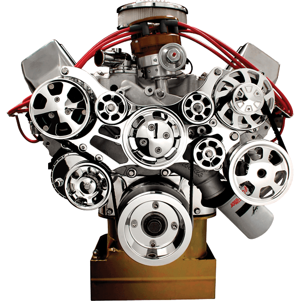 Billet Specialties, Ford BBF Tru Trac serpentine, AC, PS, polsihed