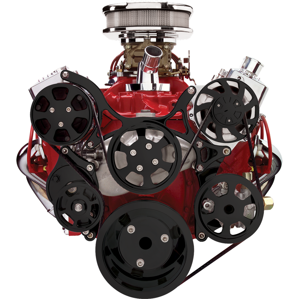 Billet Specialties, GM SBC Tru tac Serpentine, AC, PS, black anodized