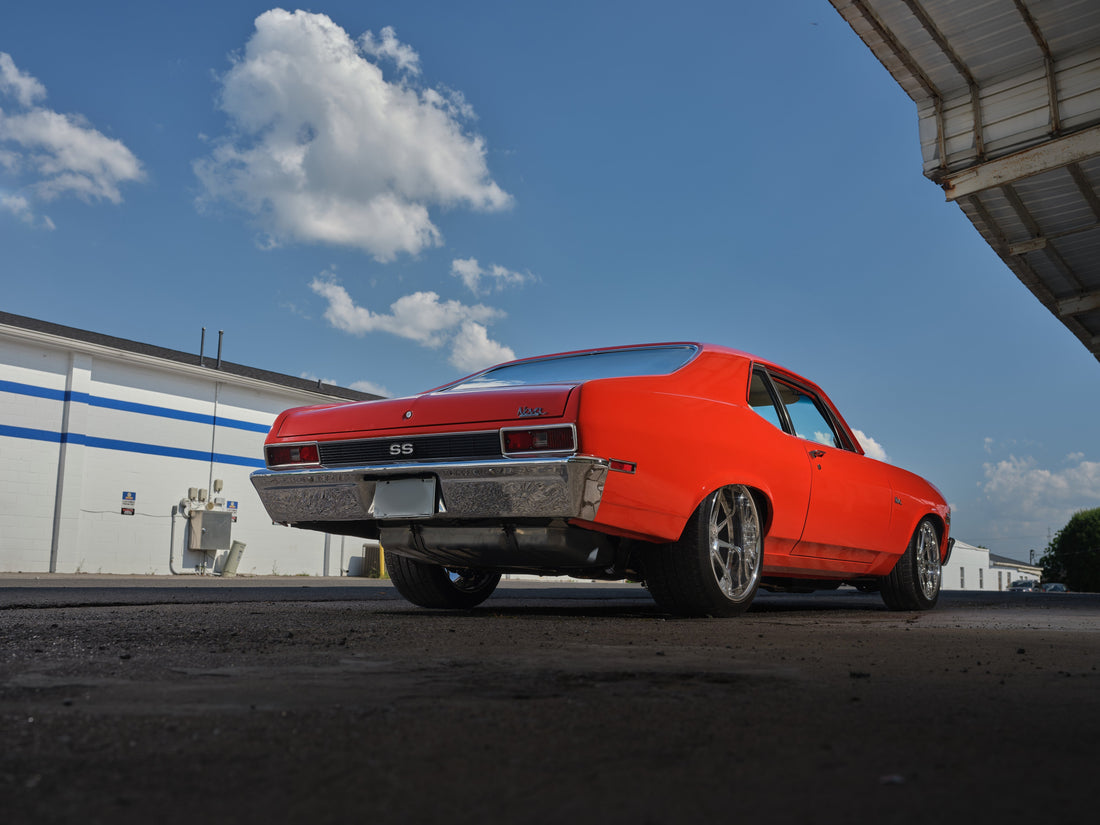 Orange 1972 Nova, Wheel Fitment highlighted