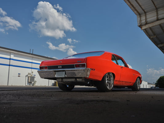 Orange 1972 Nova, Wheel Fitment highlighted