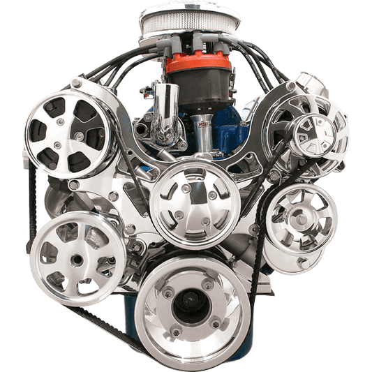 Billet Specialties, Ford SBF Tru Trac serpentine, AC, PS, polished