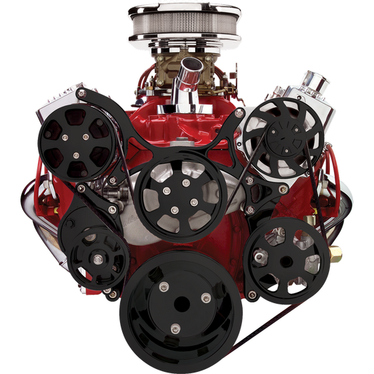 Billet Specialties, GM SBC Tru tac Serpentine, AC, PS, black anodized