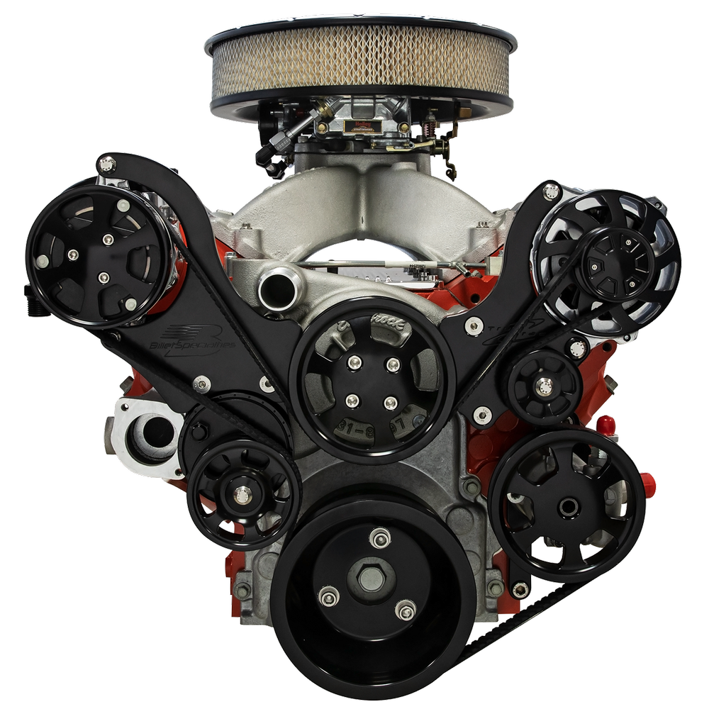 Billet Specialties, GM LS Tru Trac Serpentine, AC, PS, black anodized