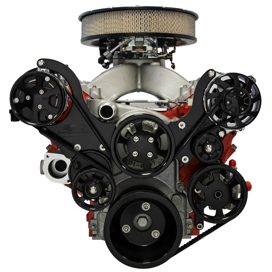 Billet Specialties, GM LS Tru Trac Serpentine, AC, PS, black anodized