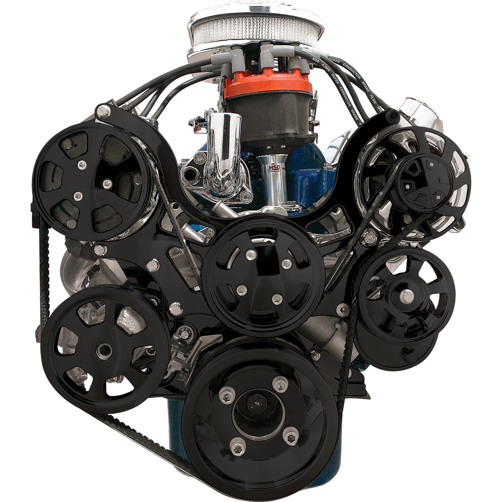 Billet Specialties, Ford SBF Tru Trac serpentine, AC, PS, black anodized
