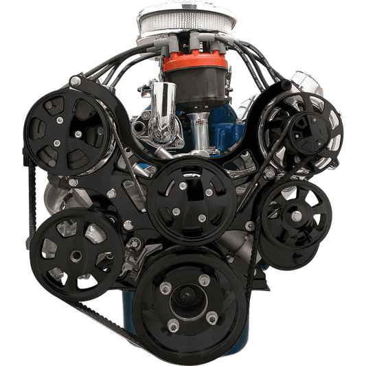 Billet Specialties, Ford SBF Tru Trac serpentine, AC, PS, black anodized