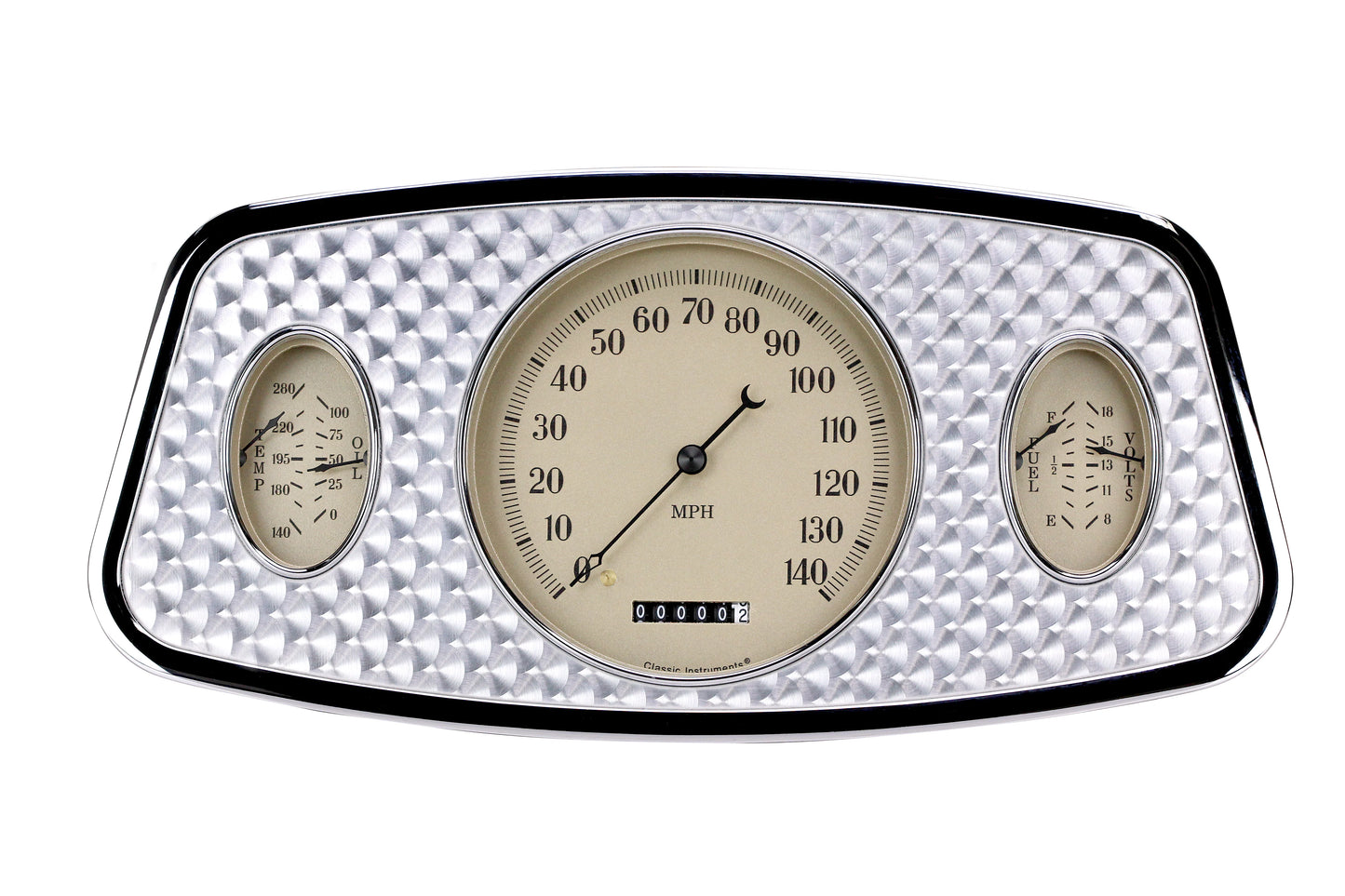 Car dashboardometer with speedometer and temperature gauge on a white background