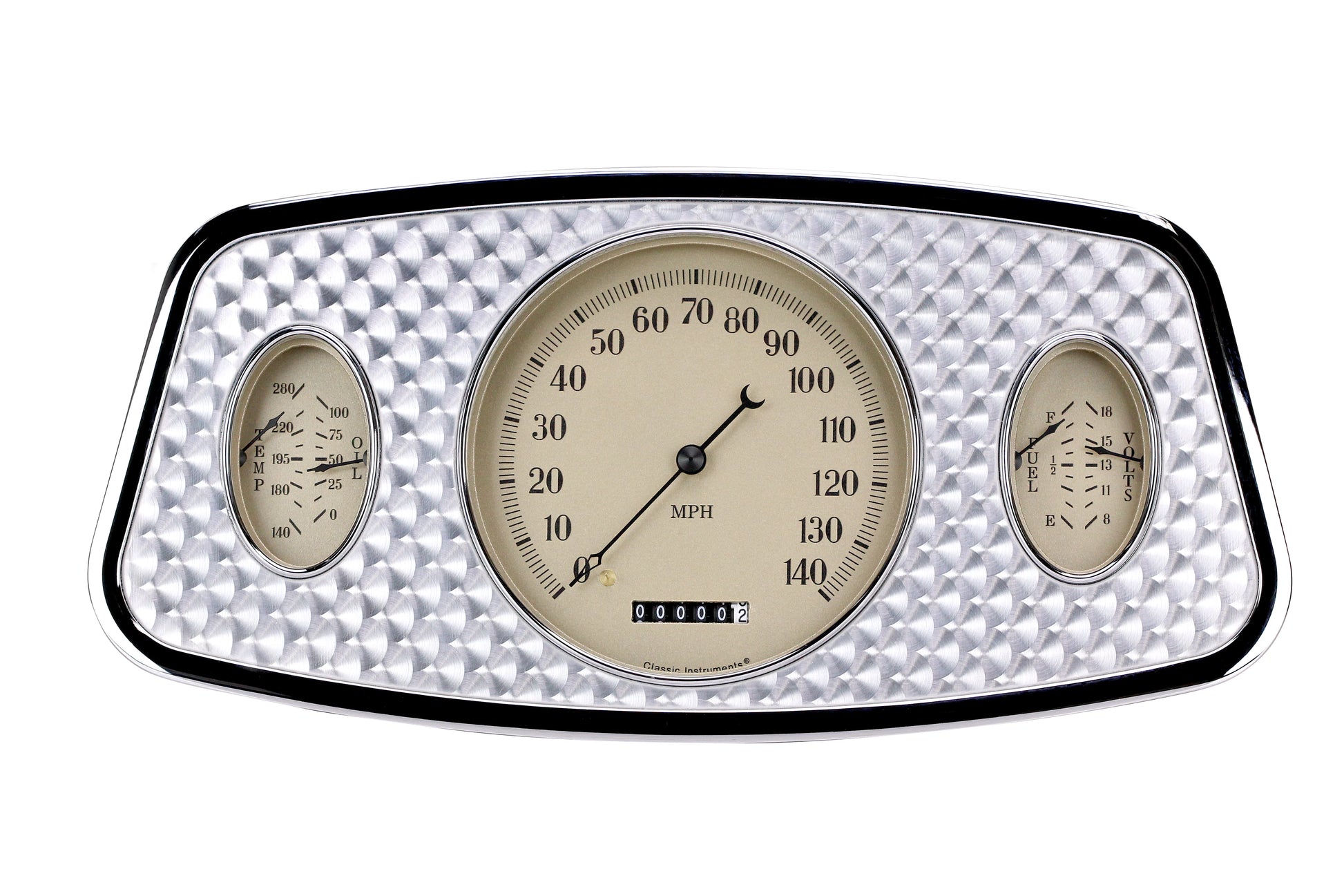 Car dashboardometer with speedometer and temperature gauge on a white background