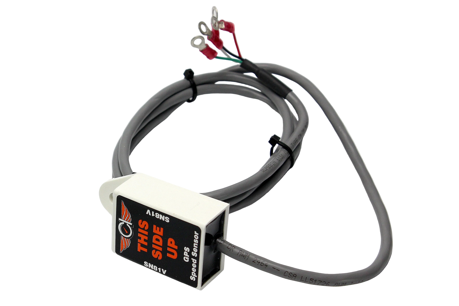GPS speed sensor with wiring on a white background