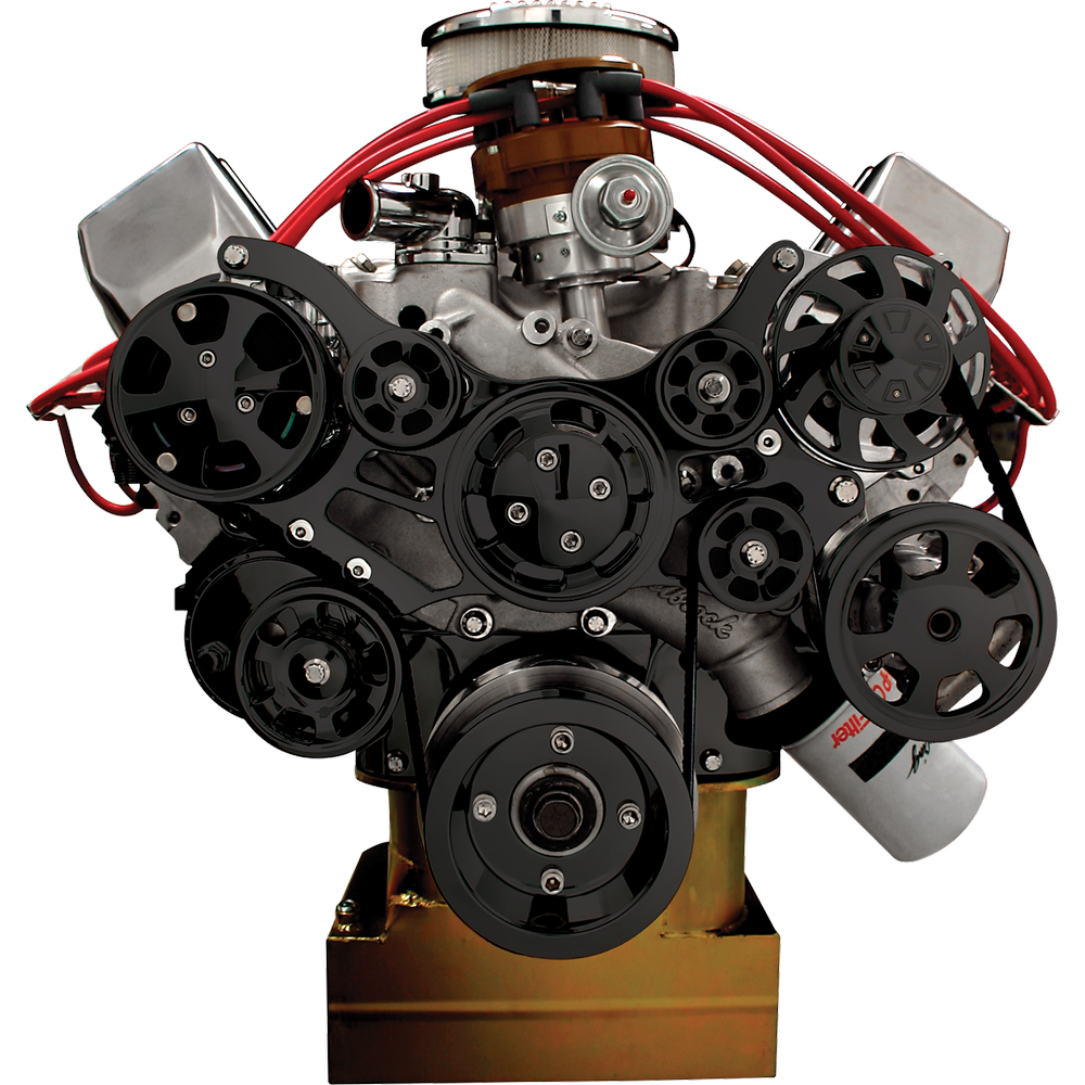 Billet Specialties, Ford BBF Tru Trac serpentine, AC, PS, black anodized